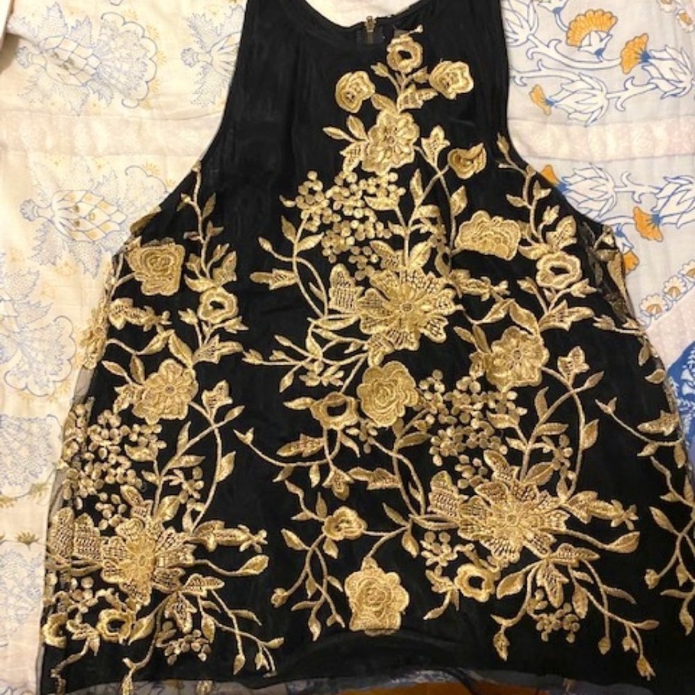 Sunday in Brooklyn Medium Black and Gold Embroidered Top
